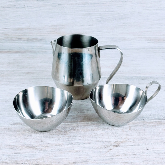 HIC Other - Frothing Pitcher Cream & Sugar Stainless Set